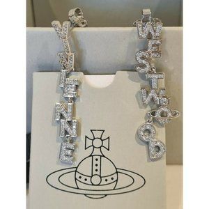 Vivienne Westwood silver tone crystal letter drop Earrings New with the Box